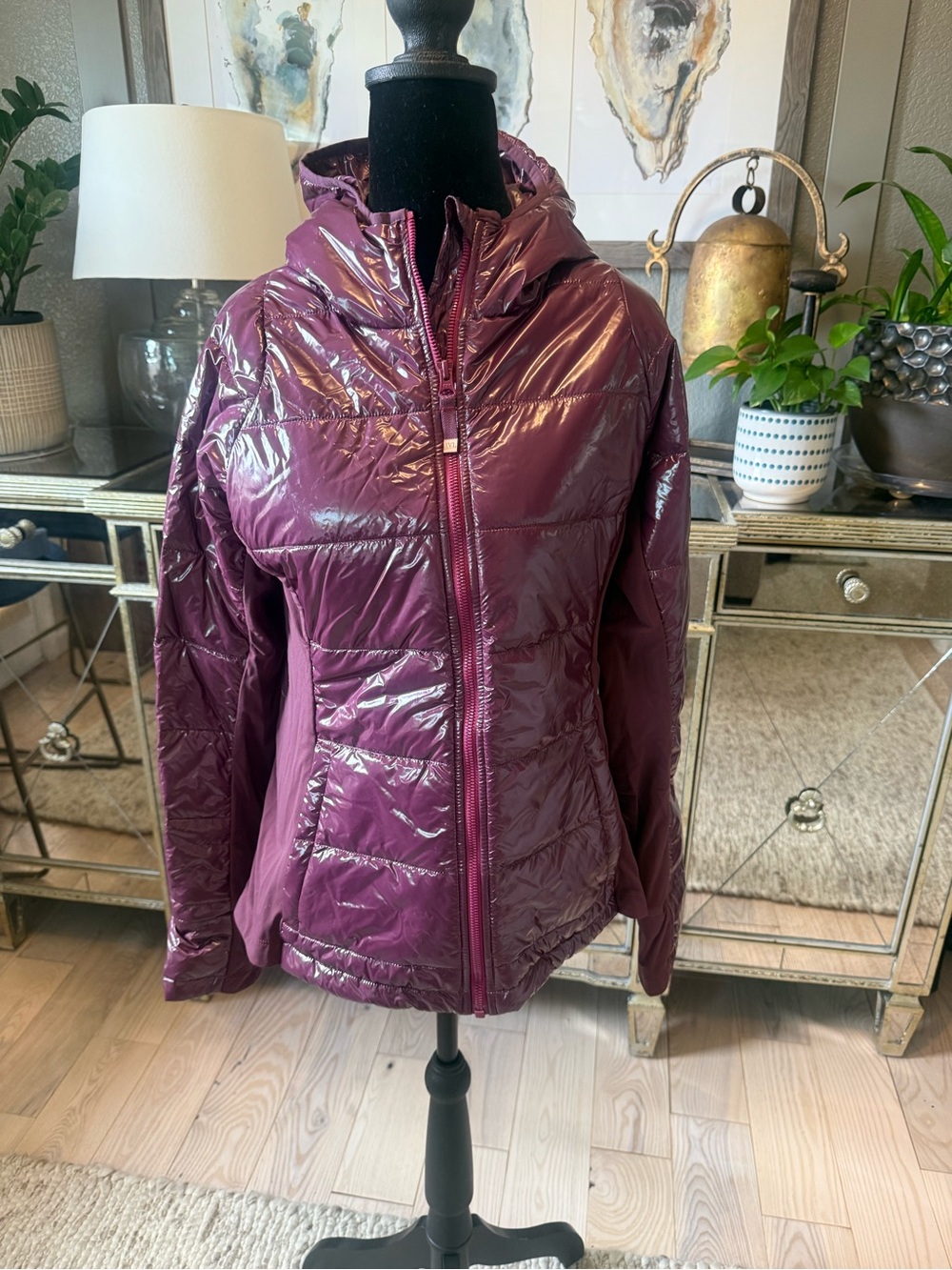 Women's Quilted Hooded Jacket - Plum
